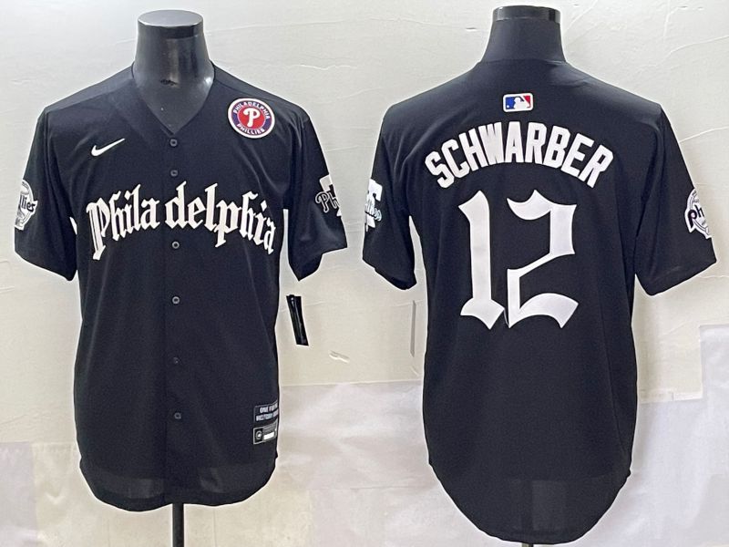 Men 2025 Philadelphia Phillies #12 Schwarber Black Five generations Joint Name Nike MLB Jersey style 6->philadelphia phillies->MLB Jersey
